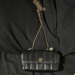 Tory Burch Black Kira Mini Flap Bag with Gold Chain
